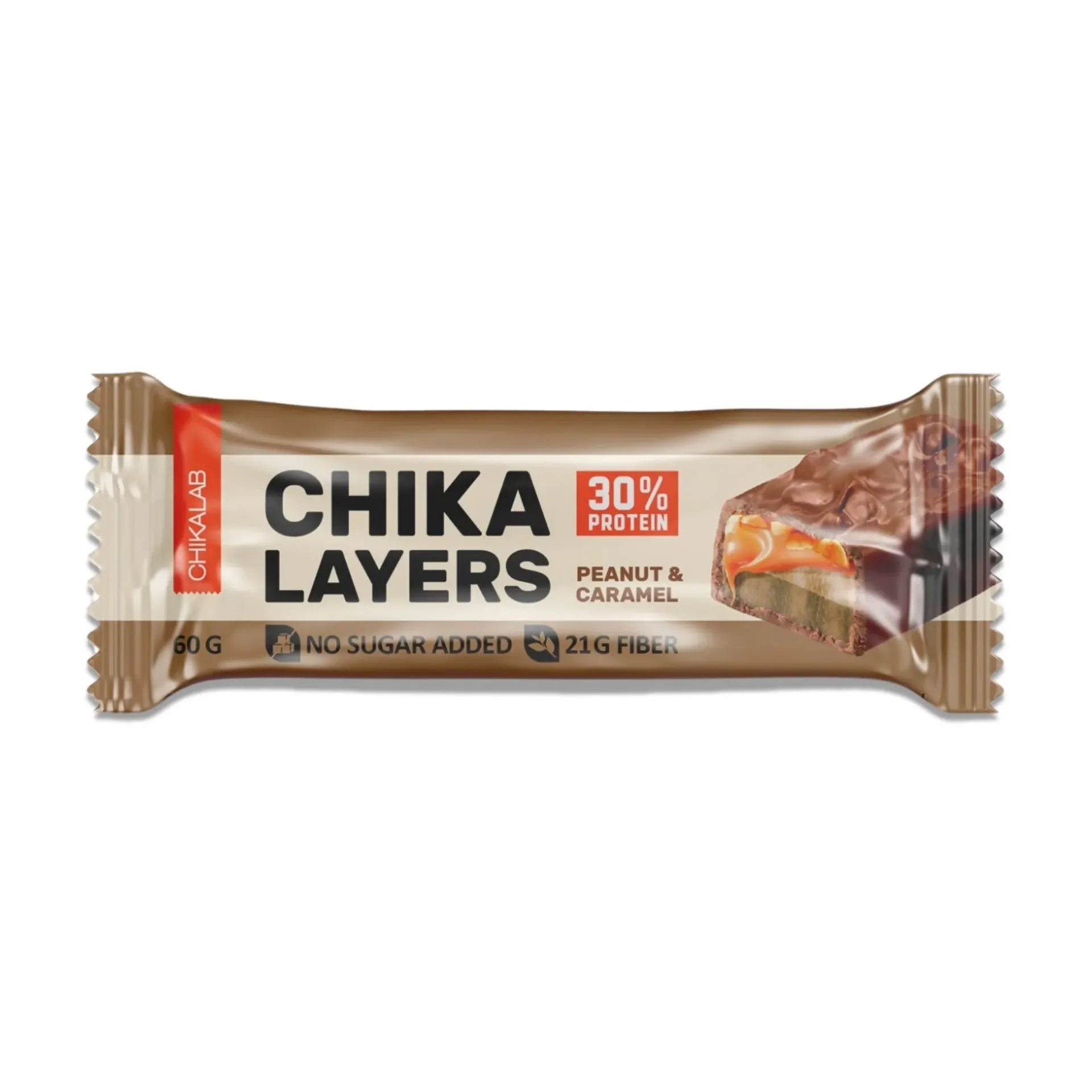 Chikalab Chika Layers Chocolate covered protein bar with Peanut & Caramel, 60 g.