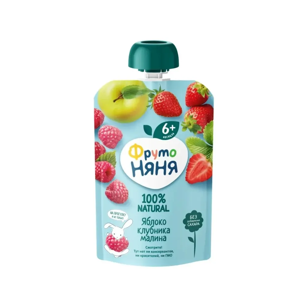 [43000520] Fruto Nanny เพียวเร่สำหรับเด็ก แอปเปิ้ล สตรอว์เบอร์รี่ และราสเบอร์รี่ 90 กรัม.