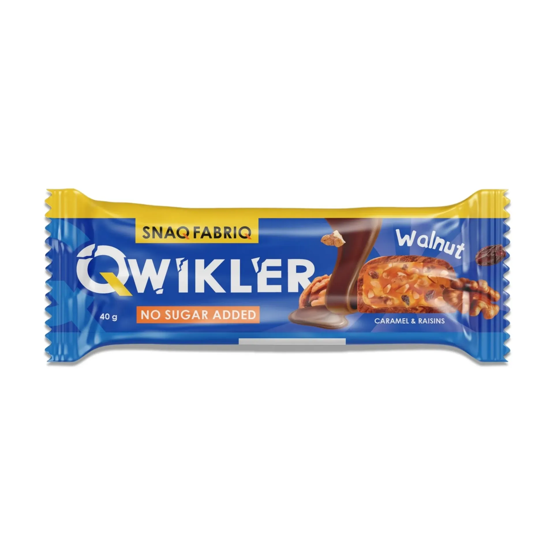 [4660298500406] Snaq Fabriq QWIKLER Glazed bar Walnut with raisins and caramel 40 g.