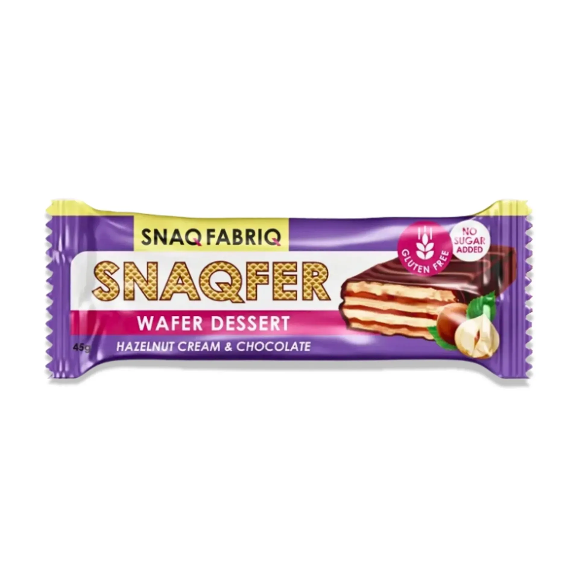 [4610169562286] Snaq Fabriq เวเฟอร์บาร์สอดไส้ครีมเฮเซลนัท, 45 กรัม.
